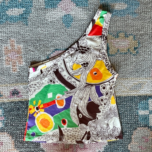 wray Tops - Wray One Shoulder Tank - Psych Parade Print